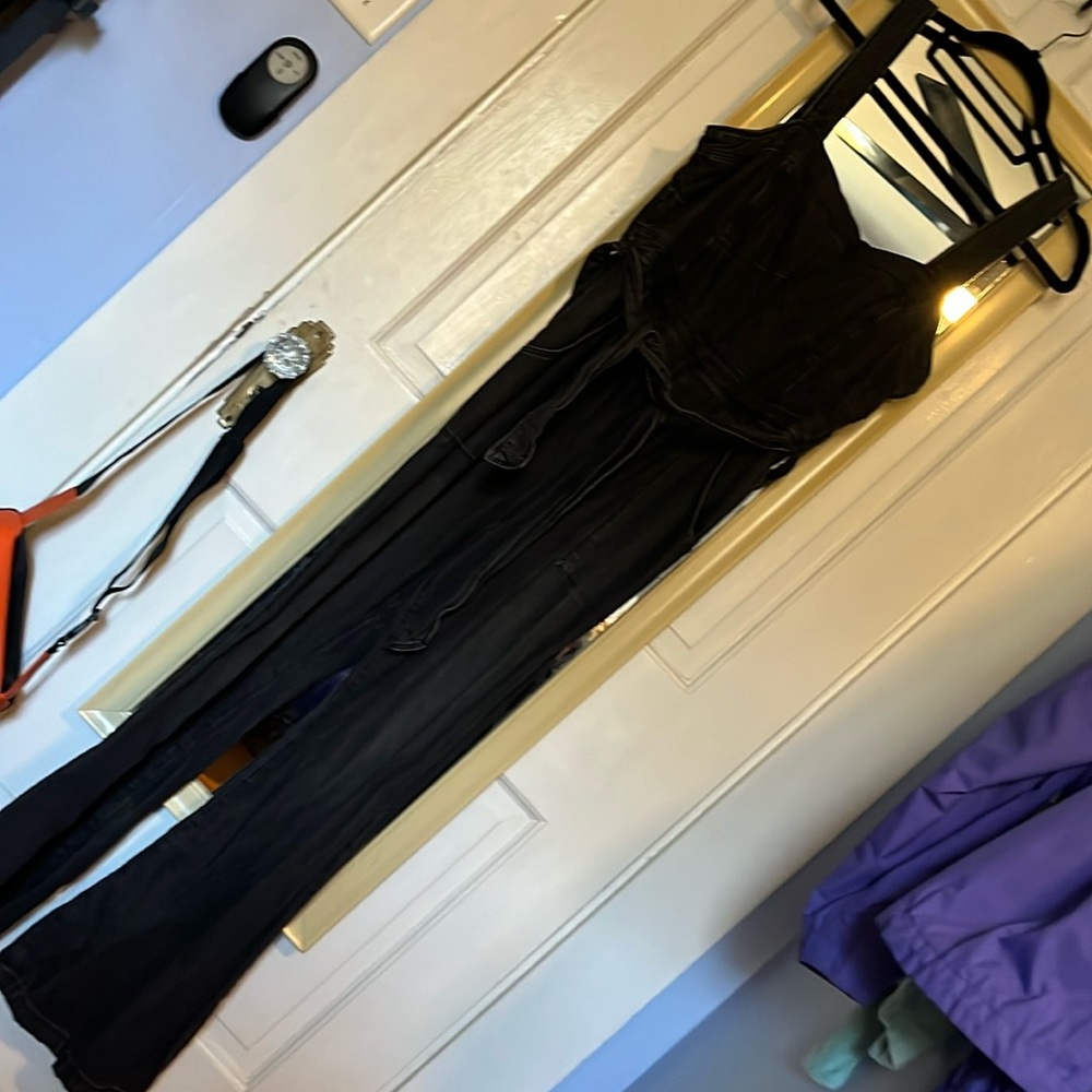 Anthropologie Pilcro denim flared jumpsuit with tie belt size 6